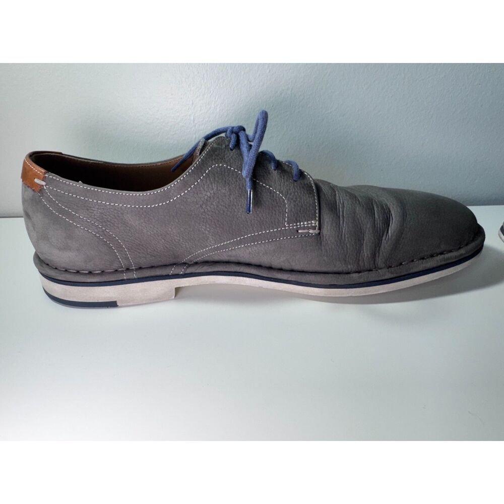 Johnston & Murphy Mens 11 M Gray Nubuck Leather Plain Toe Derby Oxfords Shoes
